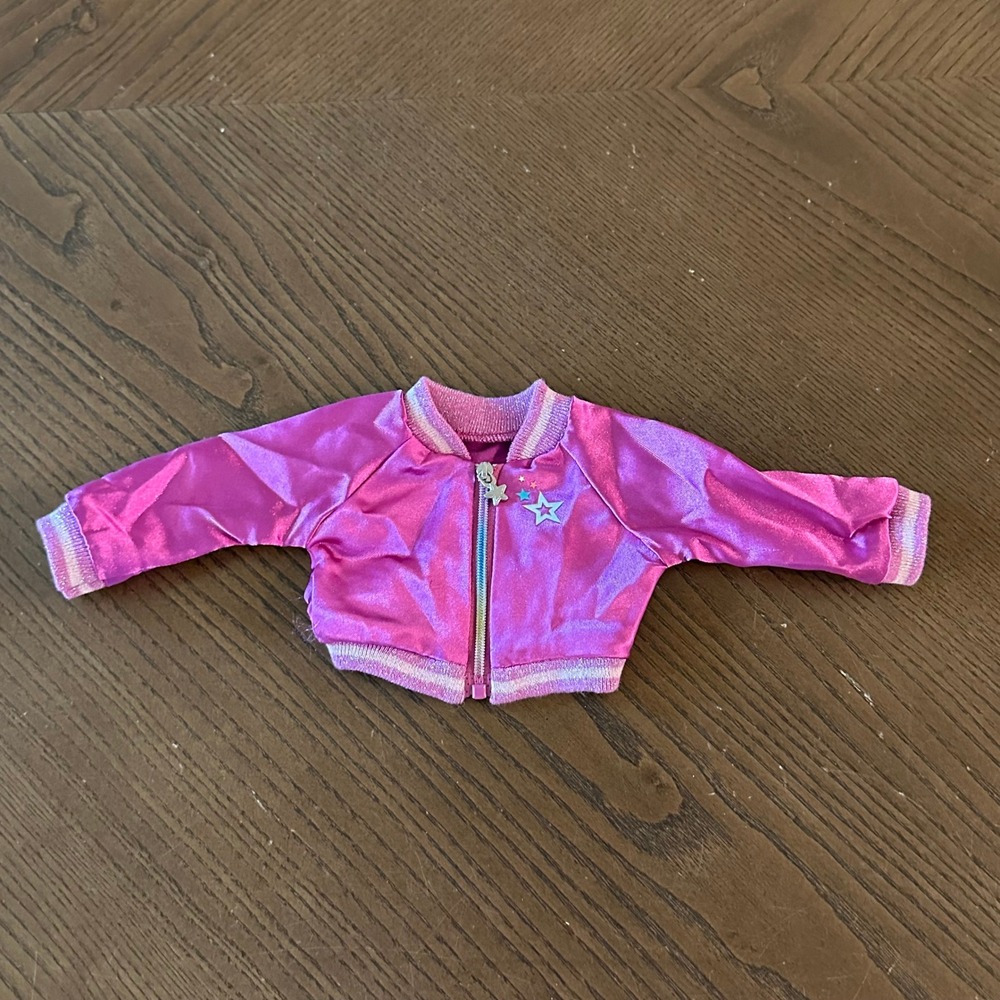 American Girl Sparkle and Shine Pink 18 inch Doll Bomber Jacket Star Graphic